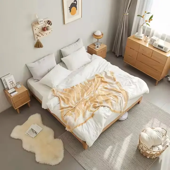 -yy F8016 High-quality Solid Wood Modern Oak Double Bed with Multiple Sizes of Optional Wood Bed Frames and Custom Logo Option
