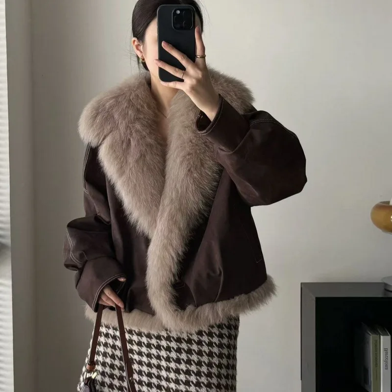 

Autumn and Winter Fur Collar Coat Commuting Loose Women's Warm Cotton Coat Simple and Fashionable New Parka Down Jacket