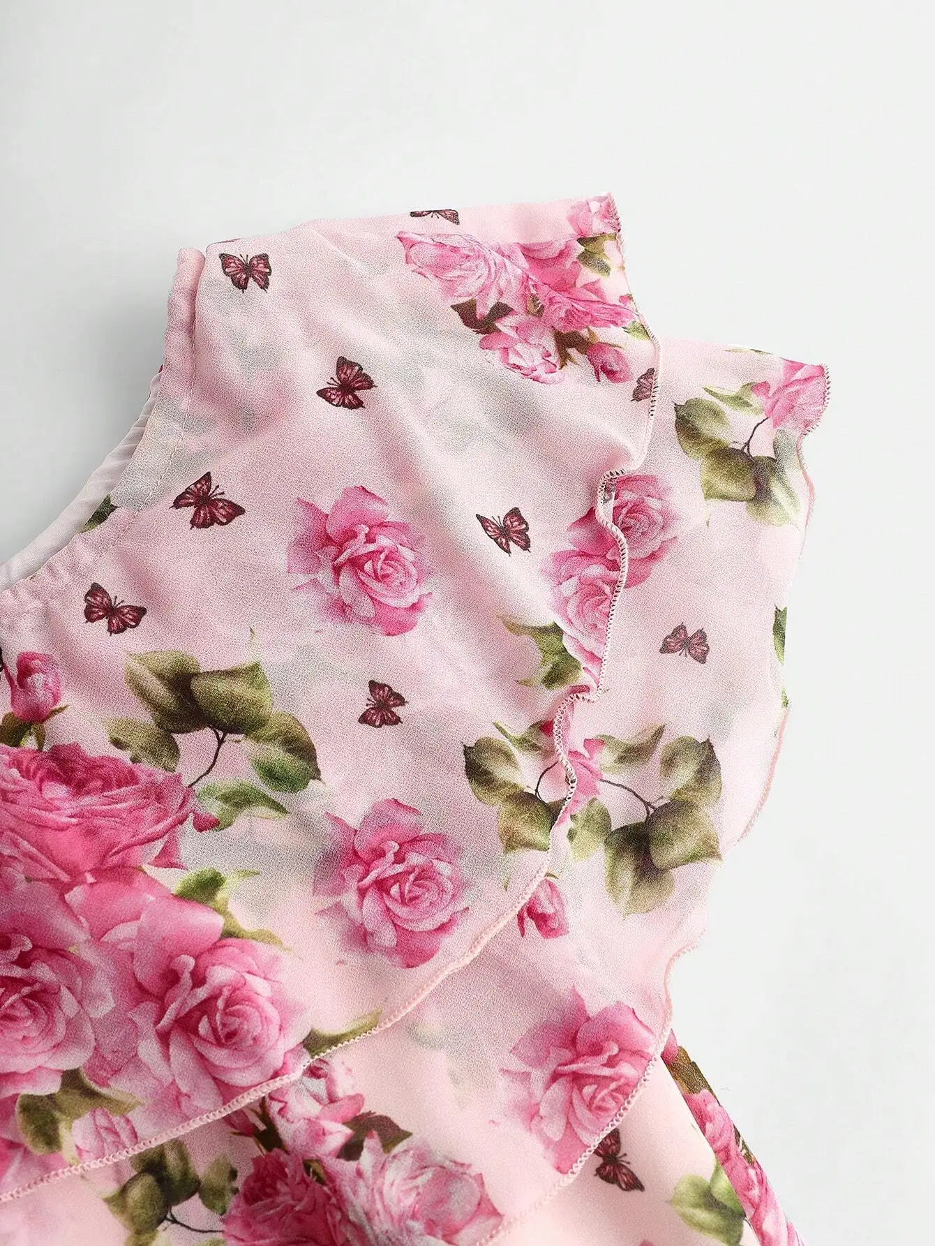 

Women Asymmetrical One Shoulder Ruffle Chiffon Floral Dress