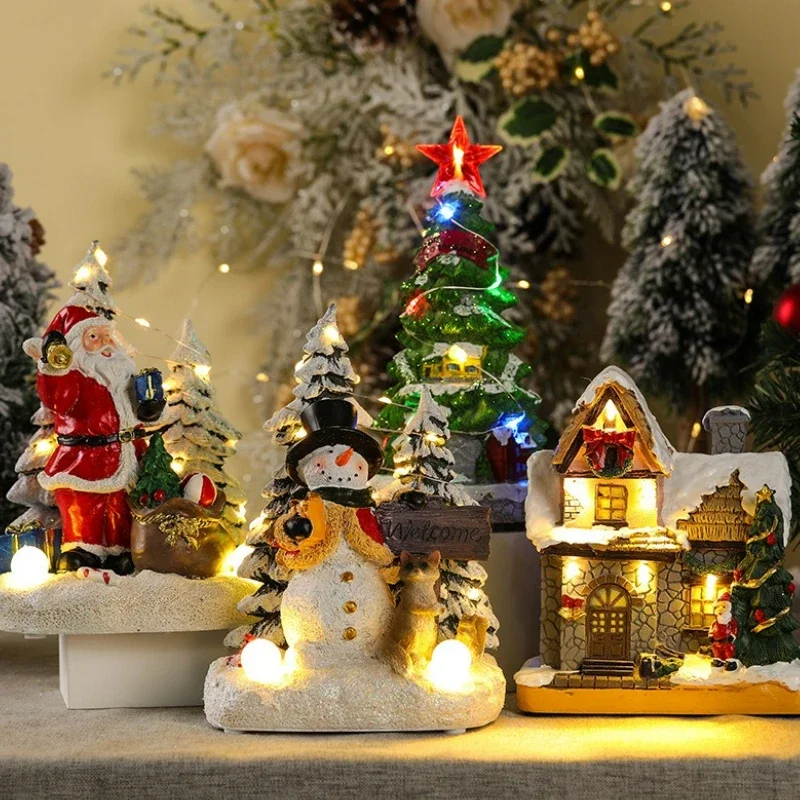 Christmas Decoration Battery Powered Lighting Santa Claus House Christmas Tree Gift Snowman Scene Decoration Ornaments Gift