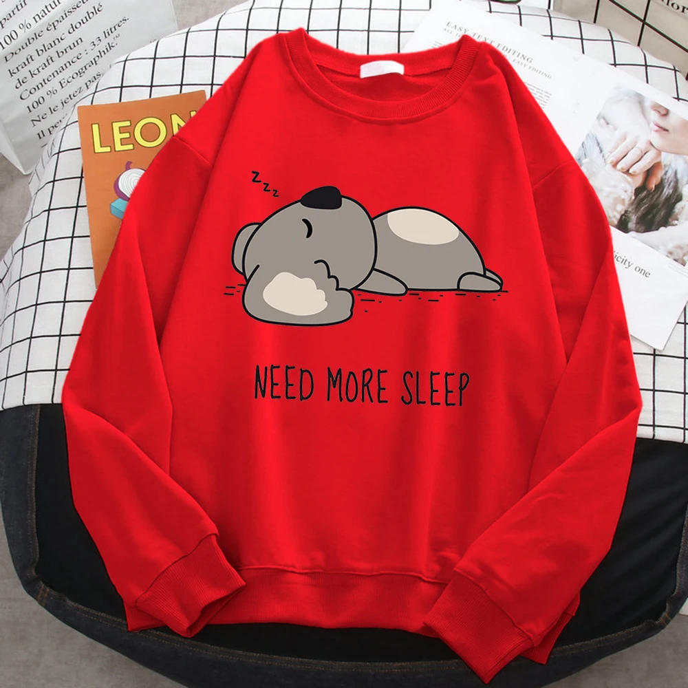 Casual Simple Women\'S Sweatshirt Need More Sleep Cartoons Bear Print Hooded Loose Fleece Pullovers Warm Soft Female Streetwear