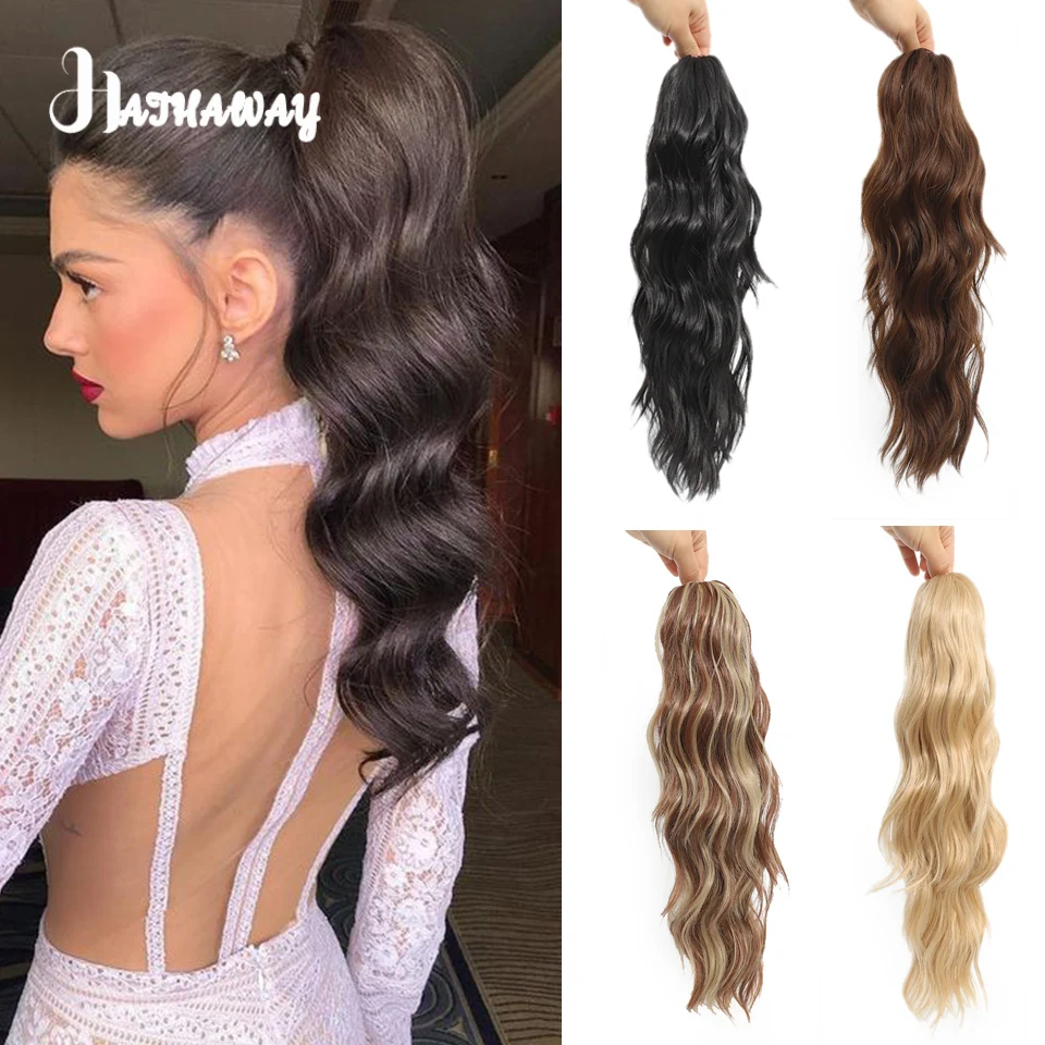 

Synthetic Wig Ponytail Extension Long Wave Big Grab Clip Rope Ponytail Female Clip In Hair Extension Black Fake Hair
