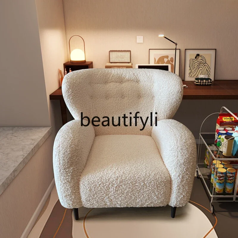 Home Computer Chair Bedroom Girls Lamb Fleece Leisure Lazy Sofa Chair Single