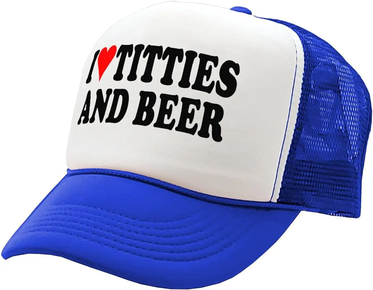 I Heart Titties and Beer - Love Funny Gag - Vintage Retro Style Trucker Cap Hat