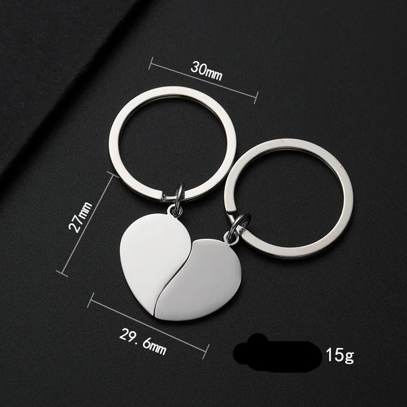1 pair  Couple Heart Matched Stainless Steel Keychain Custom  Lover Keyring Key Chain Ring DIY Gift Wholesale