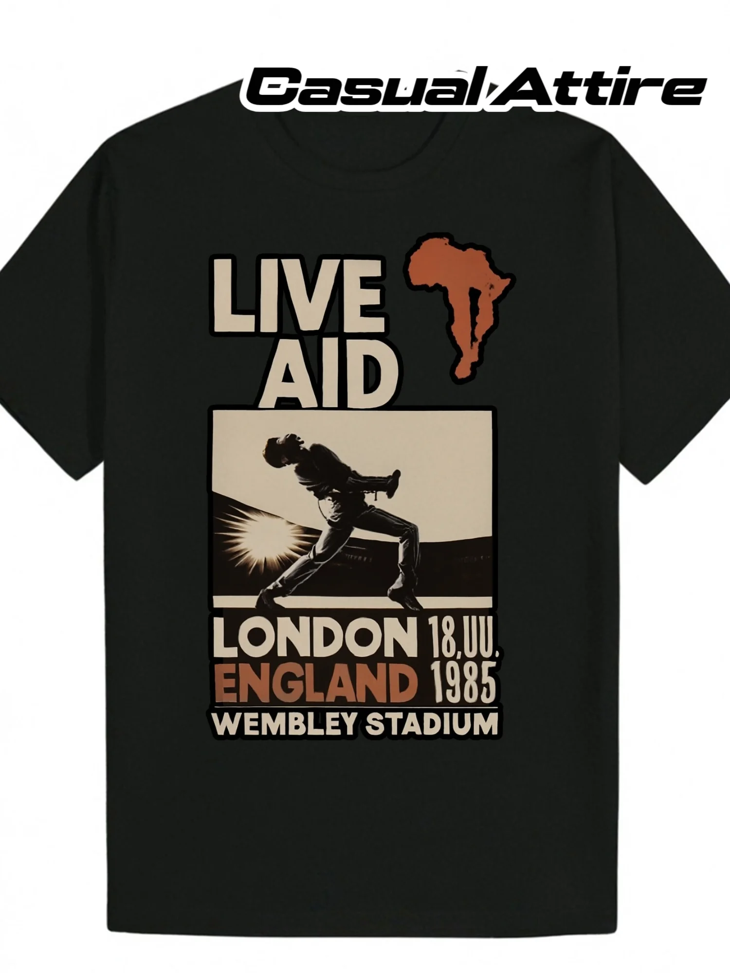 

Men'S Casual Summer T-Shirt - "Live Aid" Concert Graphic, Black Crew Neck Tee with London 1985 Stadium Design