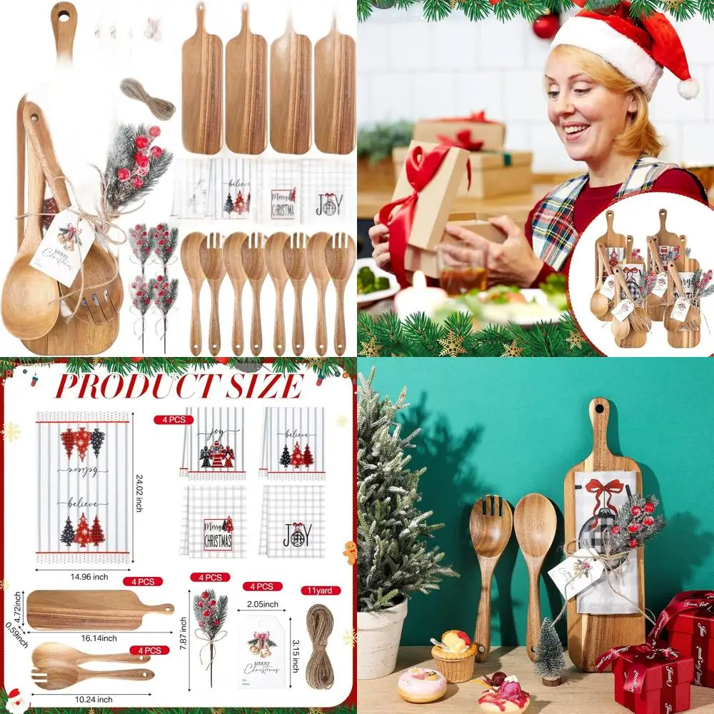 

Set of 25 Christmas Kitchenware Gifts: Cutting Board, Towels, Utensils, Greeting Card & Decor for Festive Home Warming