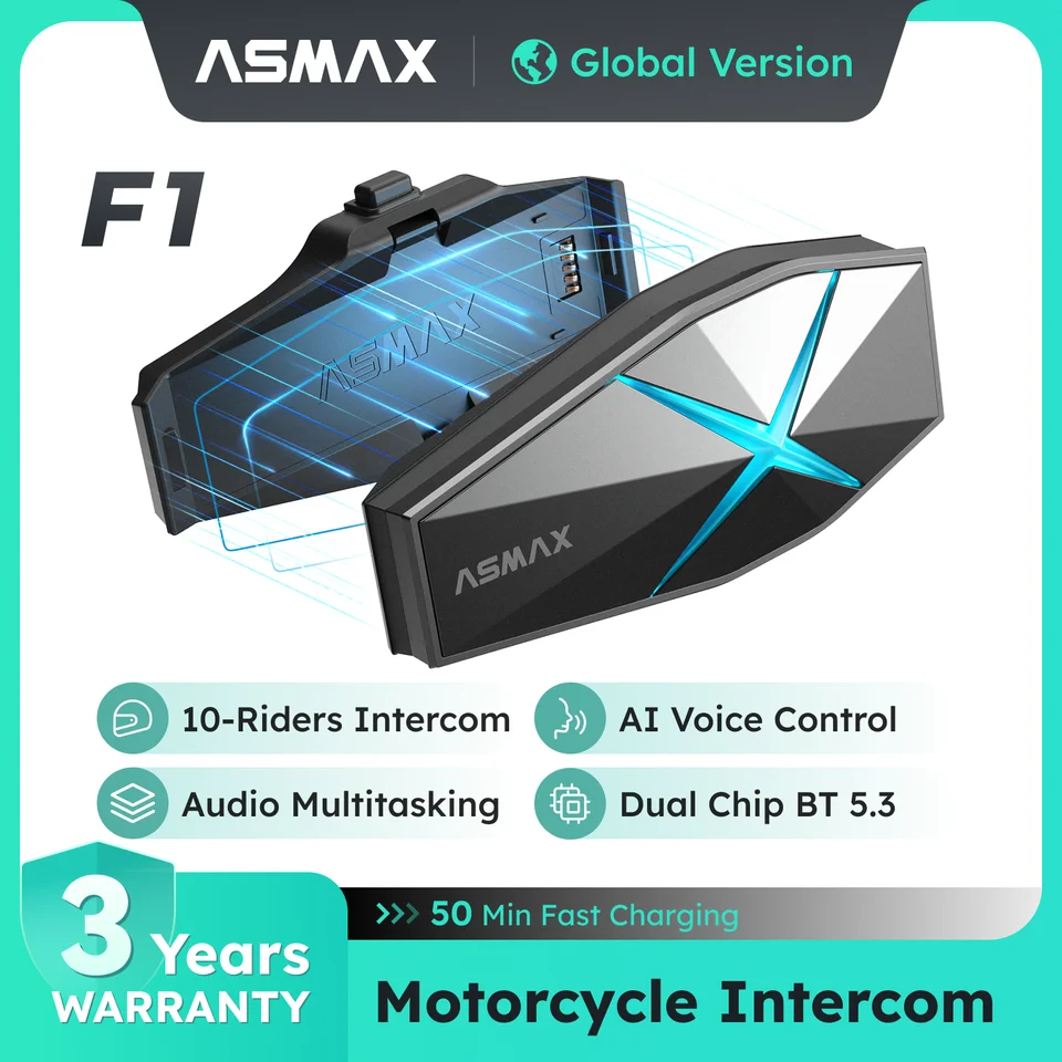 ASMAX F1 Motorcycle Intercom, CloudTalk 50-Rider Cross-Brand