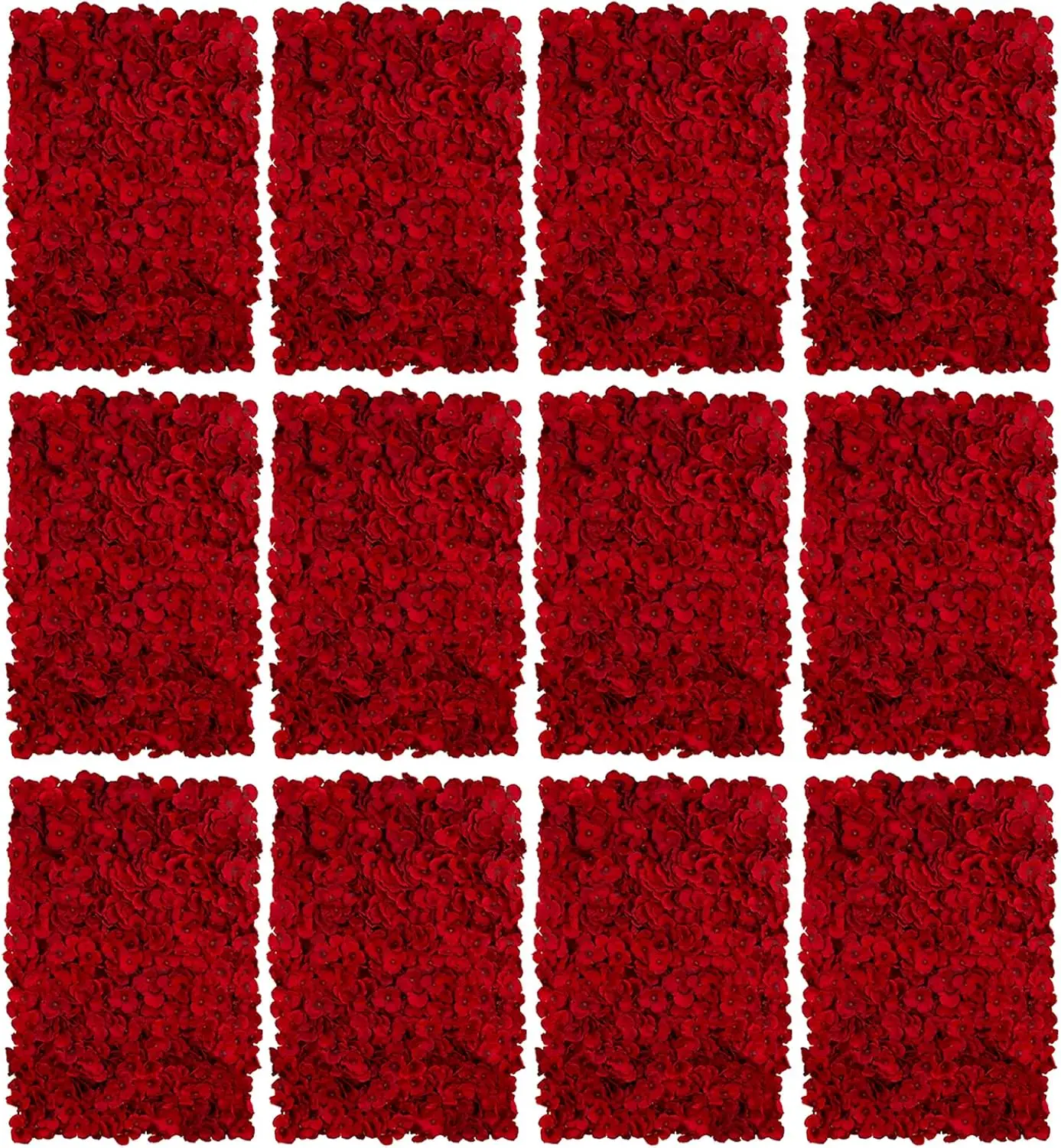 

12 шт. красных искусственных панелей из гортензий, 24x16 дюймов, для декора свадеб, вечеринок, детских праздников - 3D-фон из шелковых цветов