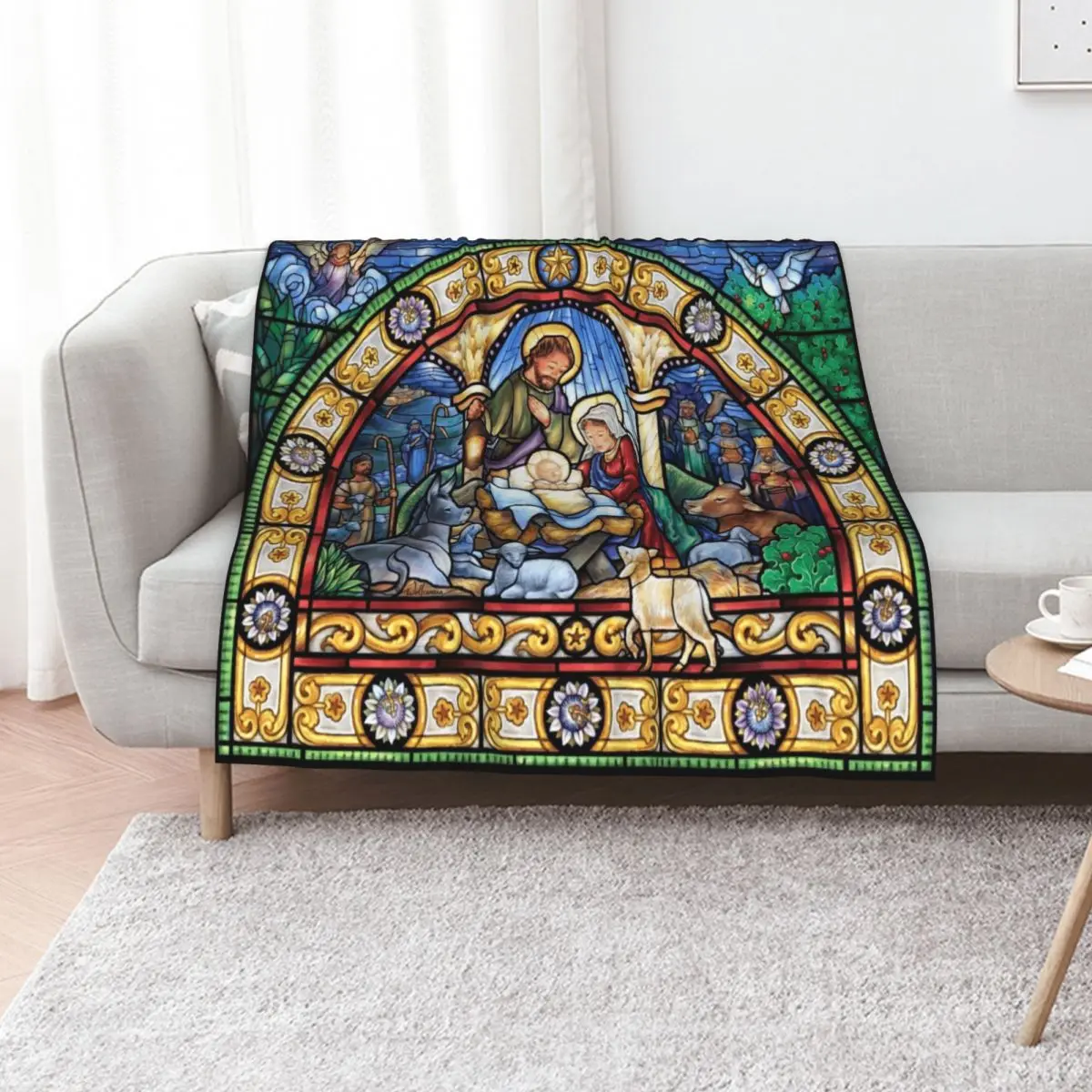 Stained Glass Nativity Throw Blanket Luxury Thicken Summer Hairys Moving Blankets