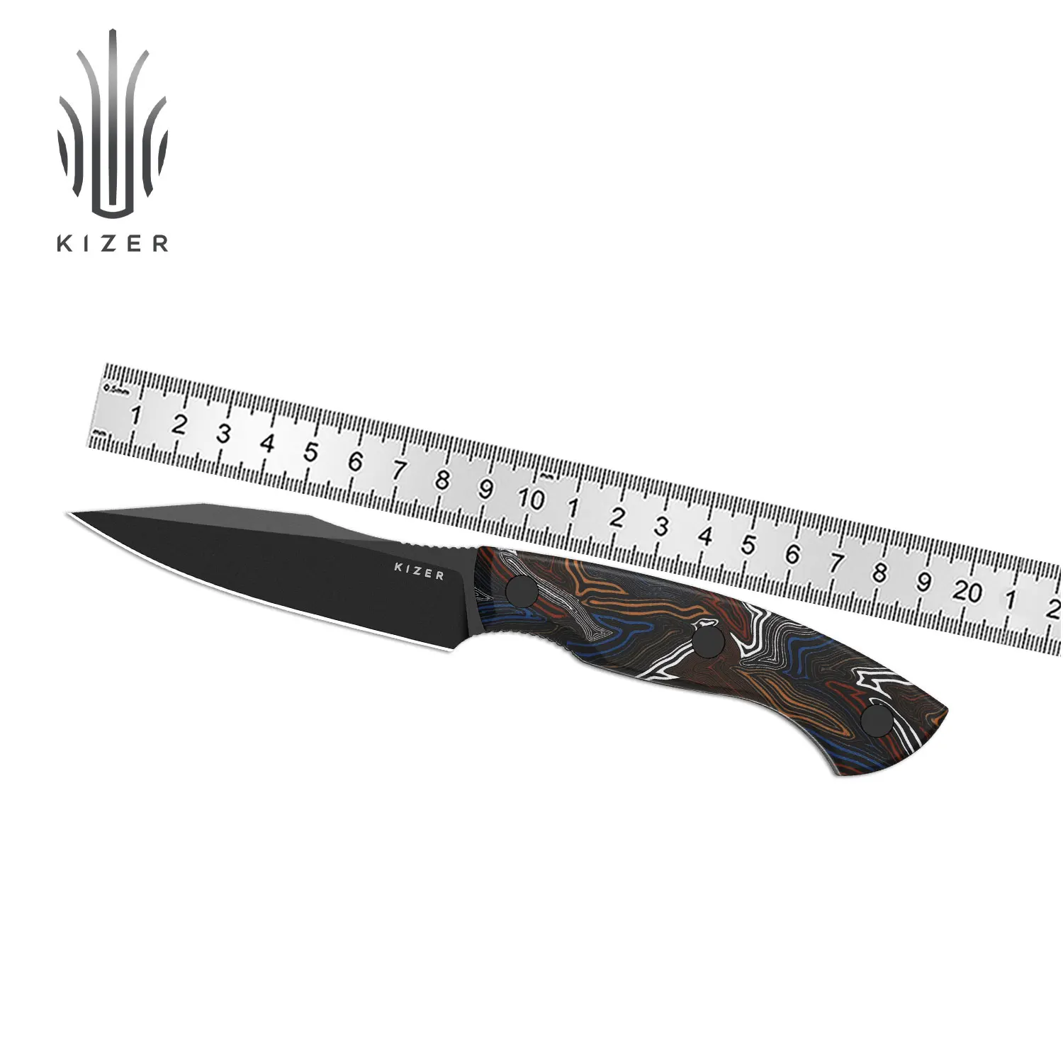 Kizer  Fixed blade knife 1109A1/1109A2  Hissbite  3V/AEB-L Steel Blade WIth Damascus G10/G10 Handle