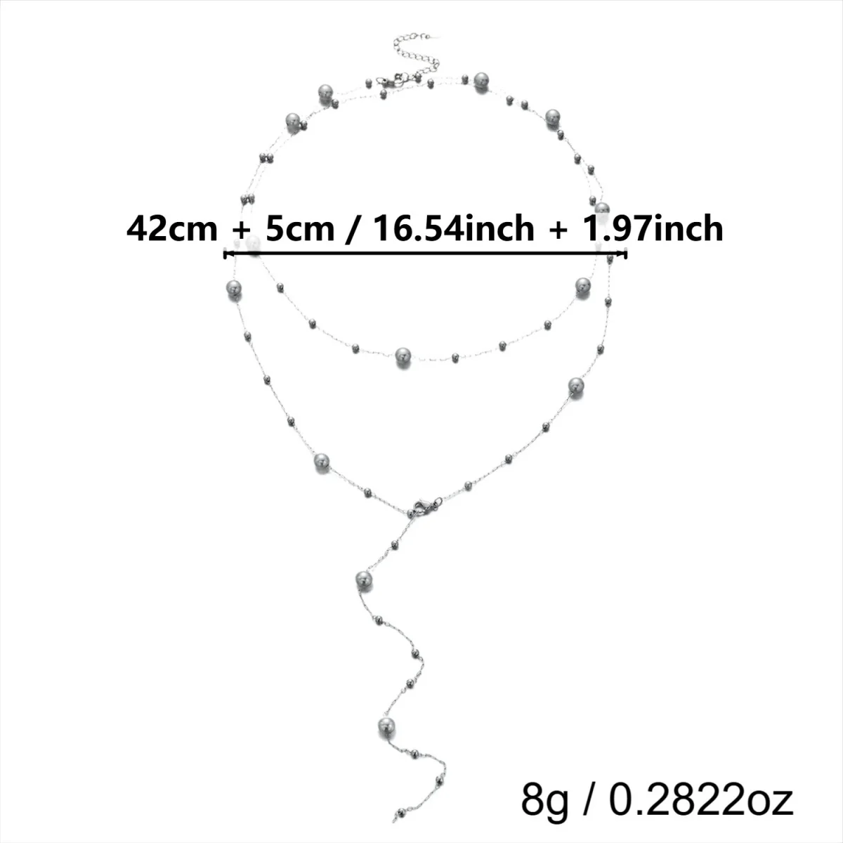 Zierliche silberfarbene Perlen-Stern-Schmuckkette mit simulierten Perlen in Y-Form für Damen und Herren, doppellagiger Y-förmiger Choker, ästhetisches Geschenk-Schmuckstück. – Detail 28