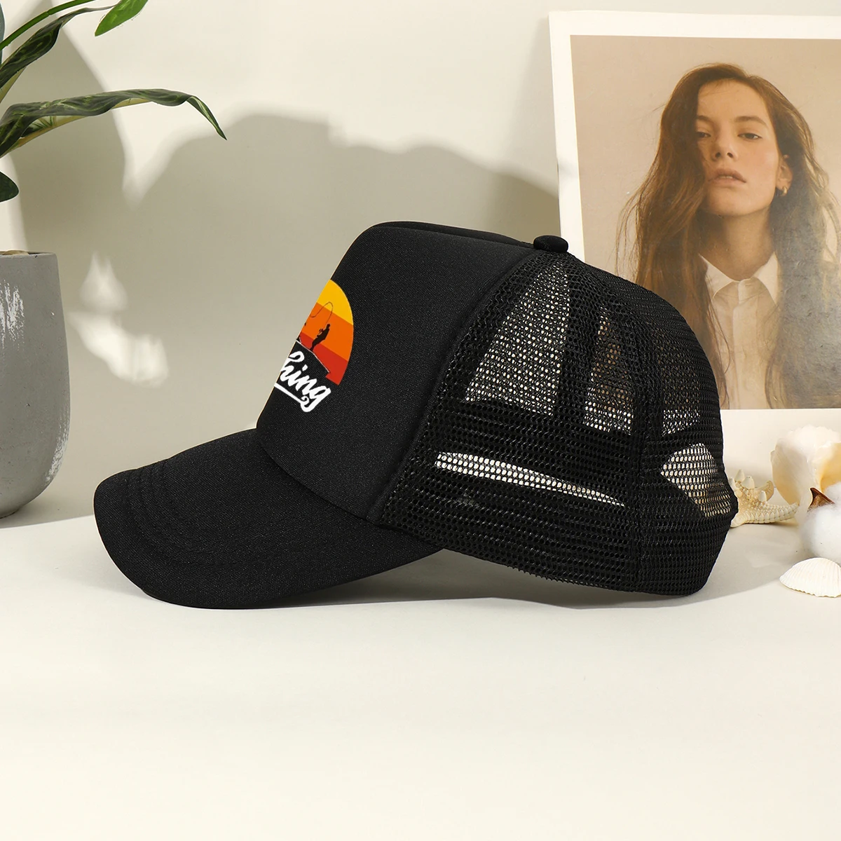 FISHING Printed Baseball Cap, Unisex Casual Sports Printed Mesh Breathable Sun Hat For Outdoor