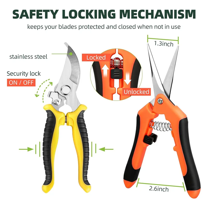 N89R 3 Pack Garden Pruning Shears, Stainless Steel Garden Shears, Gardening Shears, Gardening Scissors, Garden Scissors Easy Ins