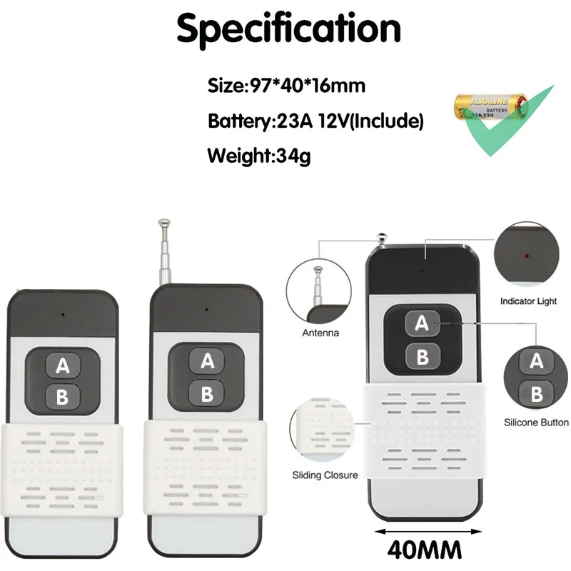 433 Mhz RF Wireless Universal Remote Control Switch DC 12V 24V 72V 40 Amp Relay 500 Meters Remote ON OFF Home Appliances Led