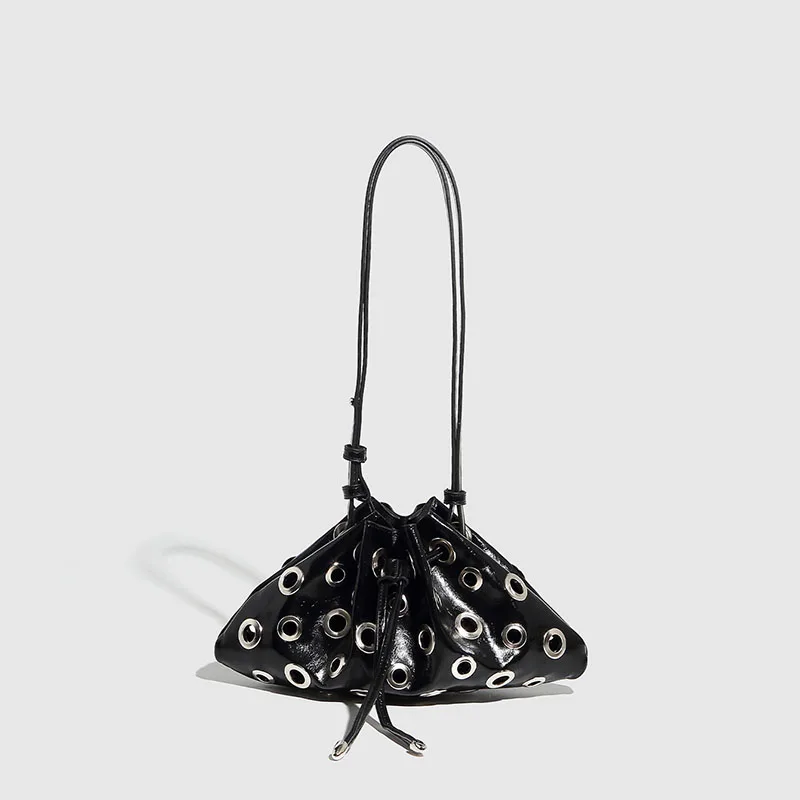

Hollow Rivet Designer Shoulder Bag Designer Luxury Bags Women Drawstring Bucket Bags High Quality Handbags Mini Purses Chic