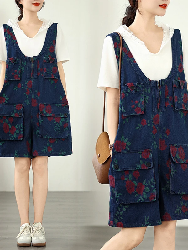 Pantaloni da lavoro estivi in denim sottile da lavoro Pantaloni ort Tute da donna di grandi dimensioni personalizzate con fiori intrecciati a gamba larga Pantaloni casual