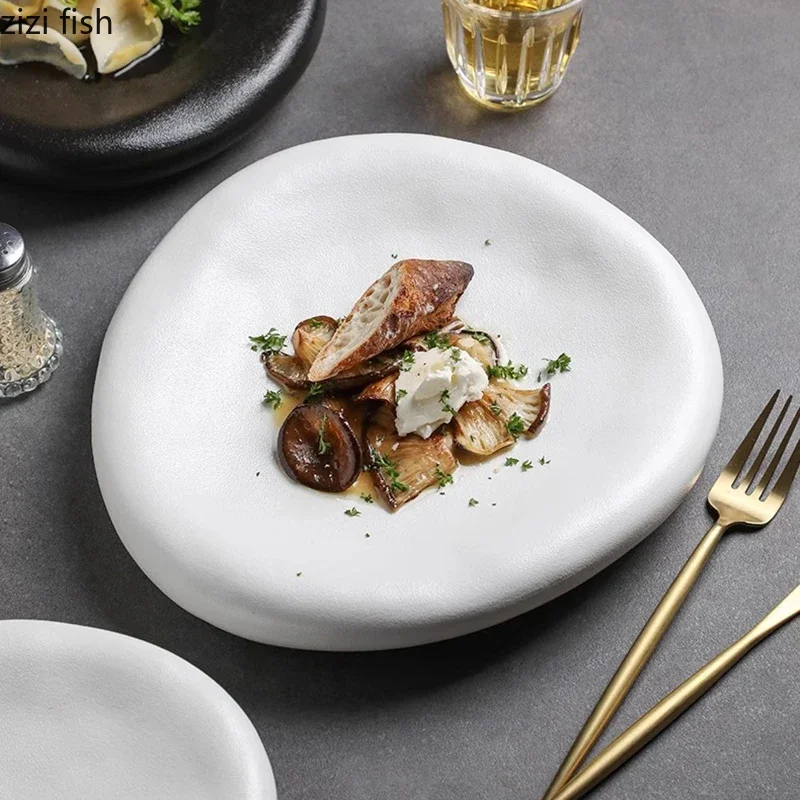 Matte Irregular Plate Ceramic Pasta Plate Dessert Plate Plates Sushi Serving Plates Molecular Cuisine Restaurant Tableware