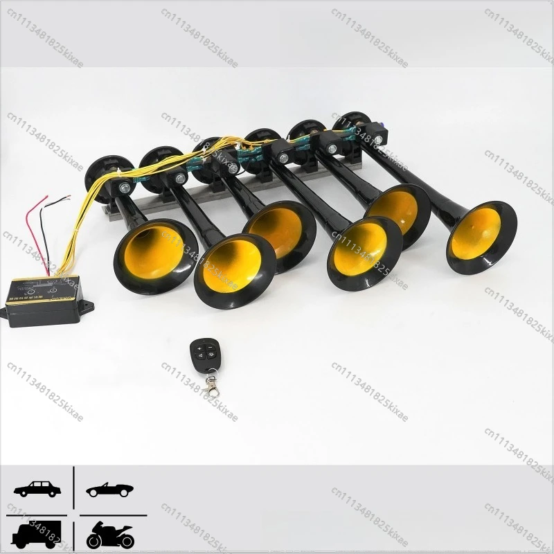 For 12v 24v Six-tube 36-tone Music Air Horn, with Remote Control, Pickup Truck Modified Metal Six-tube