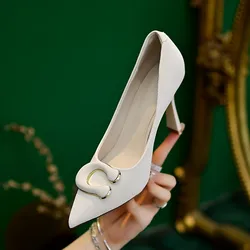 High heels women 2024 new pointy thin with shallow mouth small fragrance French goddess style all match single shoes