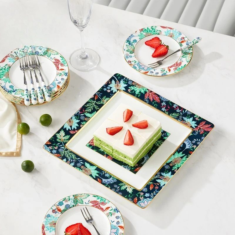 Happy Garden 13 head dessert set, ceramic fruit plate, snack plate, fork and spoon combination bowl