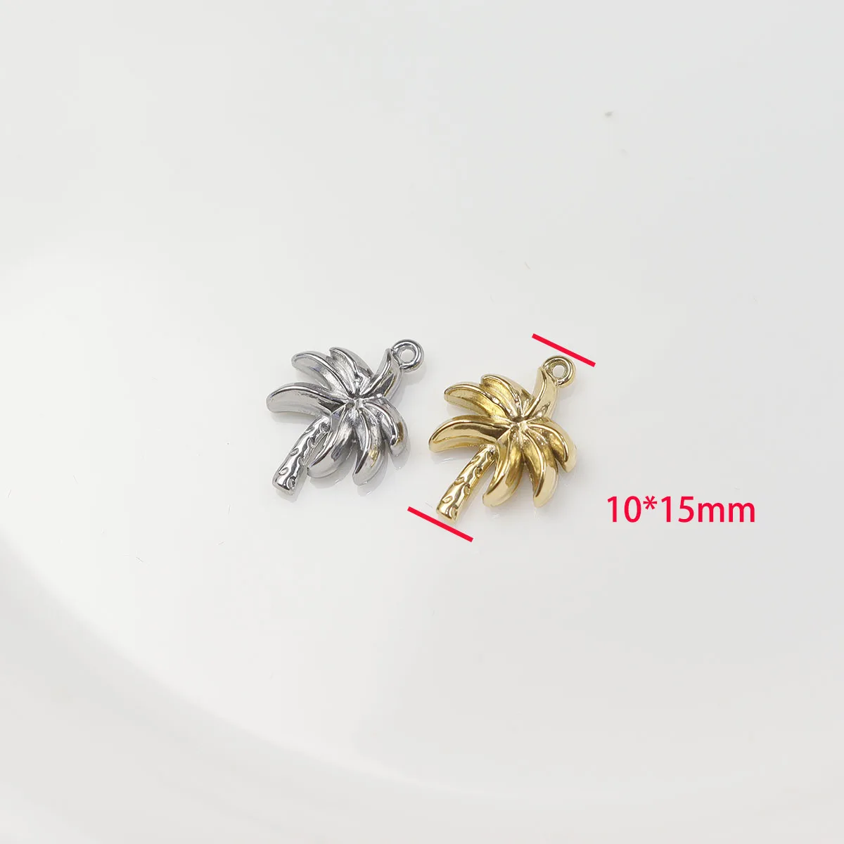 5pcs Stainless Steel Palm Tree Fashion Jewelry Charms Pendant DIY Handcraft Vacuum Plate Waterproof Antiallergic