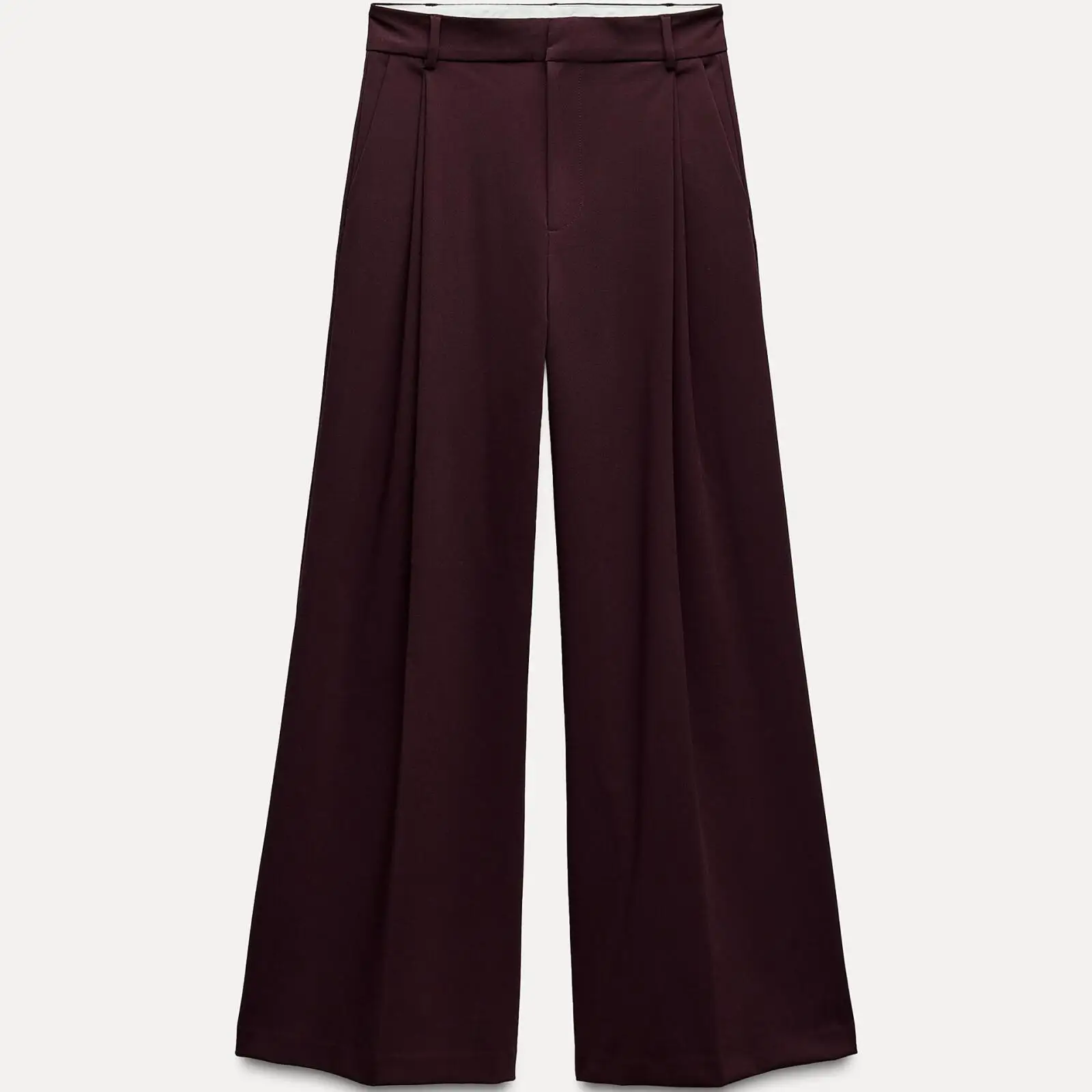 

New 2024 Women's Svel V-Ne Vest Side Slit Pleated Pants Commute Sle Regular Thin Pure Color Single Button Closure