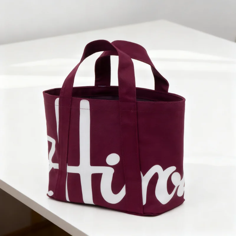

Wine Red Canvas Tote Bag Oversized White Letters Thick Cotton Big Capacity Commuter Bag