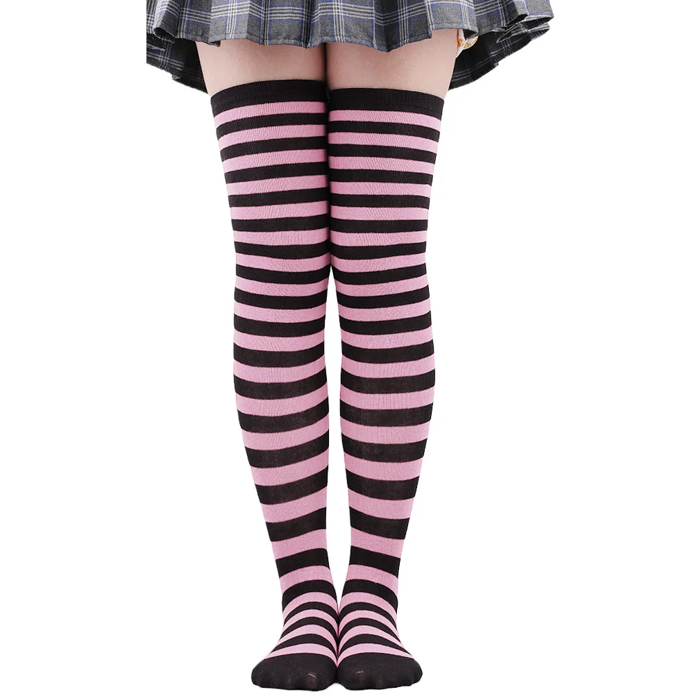 Overknee-Strümpfe für Damen, gestreift, für Damen und Mädchen, schwarz, weiß, rosa, lange Socken über dem Knie, Femboy Cosplay, Lolita, Harajuku, Y2k