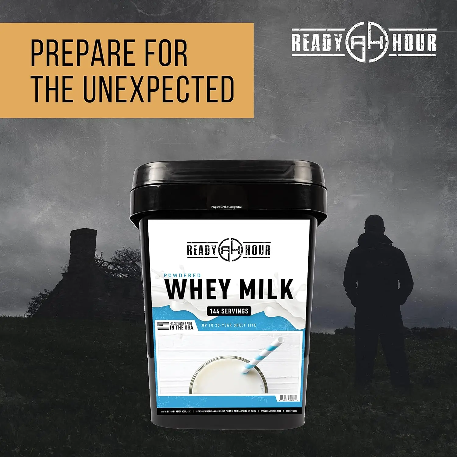 Ready Hour, Bulk Powdered Milk, Real Non-Perishable Whey, 25-Year Shelf Life, Portable Emergency and Adventure Food