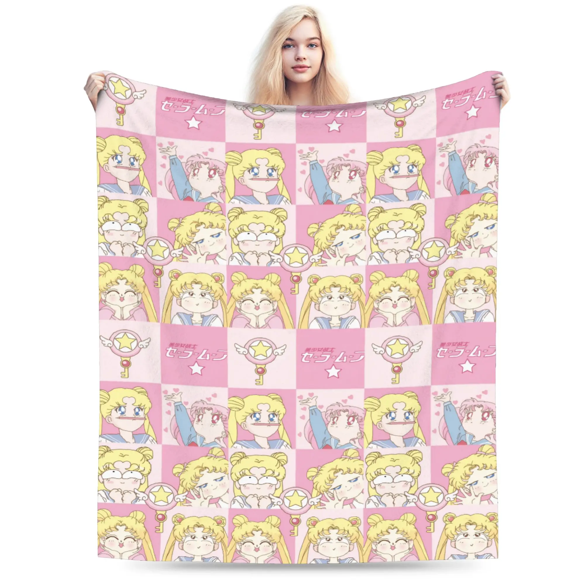 Custom Sailors Anime Moons Blanket Warm Fleece Soft Flannel Usagi Tsukino Luna Throw Blankets for Bed Sofa Travel Spring