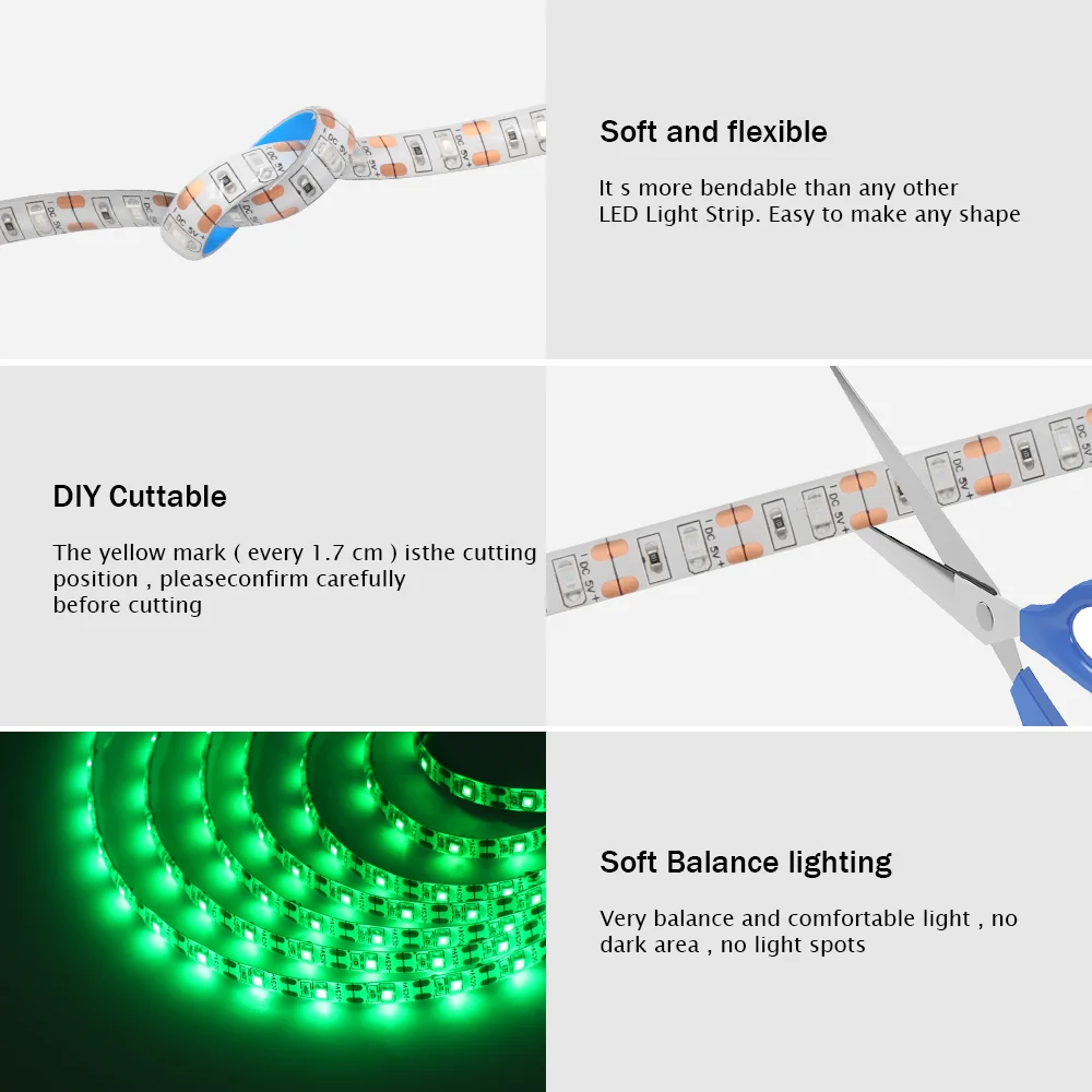 DC 5V USB LED Strips AA Batteries Powered 2835 Led Strip Light TV Background Lighting Tape Home Decor Lamp 0.5M 1M 2M 3M 4M 5M