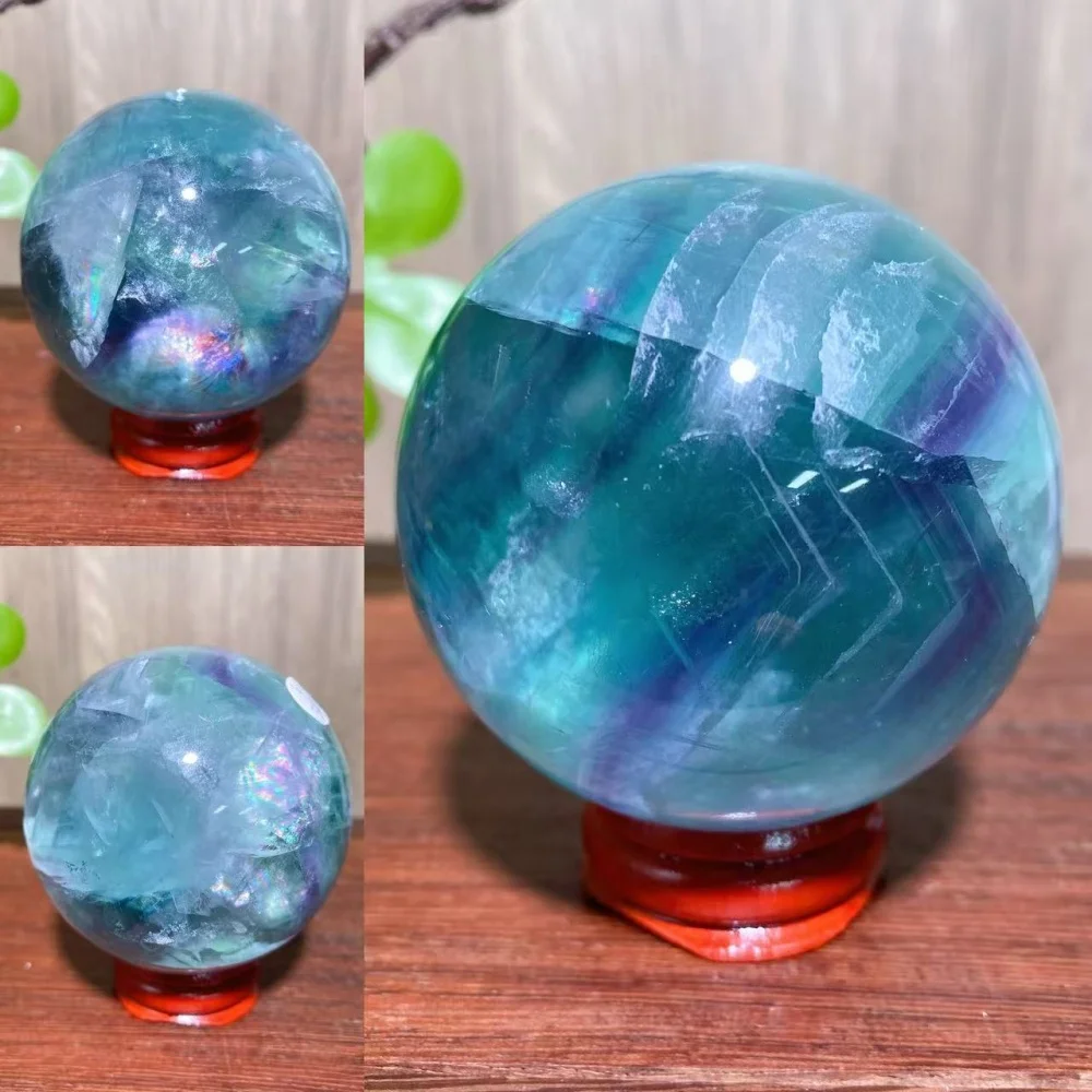 1PC Natural Blue Green Purple Rainbow Fluorite Sphere Stone Magical Healing Crystal Reiki Energy Home Decor Ornaments Gifts