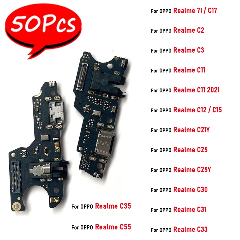 

50Pcs，USB Charger Board Connector Micro Port Flex Cable For OPPO Realme 7i C17 9 C2 C3 C11 2021 C12 C15 C21YC25 C25Y C30 C31 C55