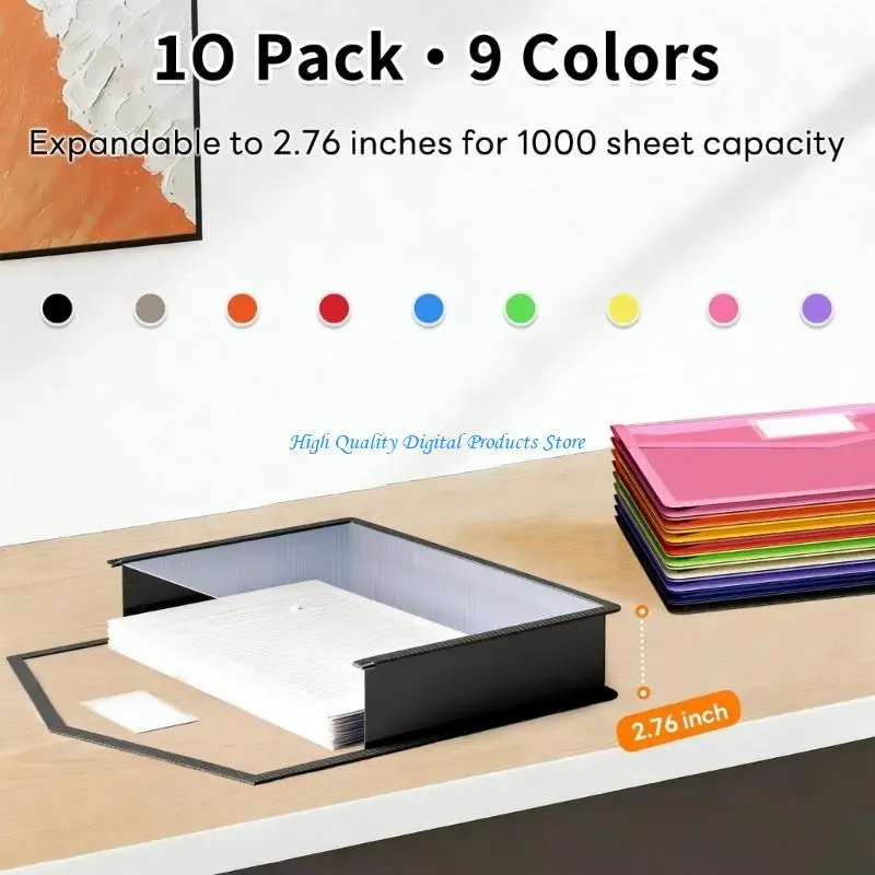 U2JE 6Pcs Expandable Clear Plastic Folders With Button Closure For School Office