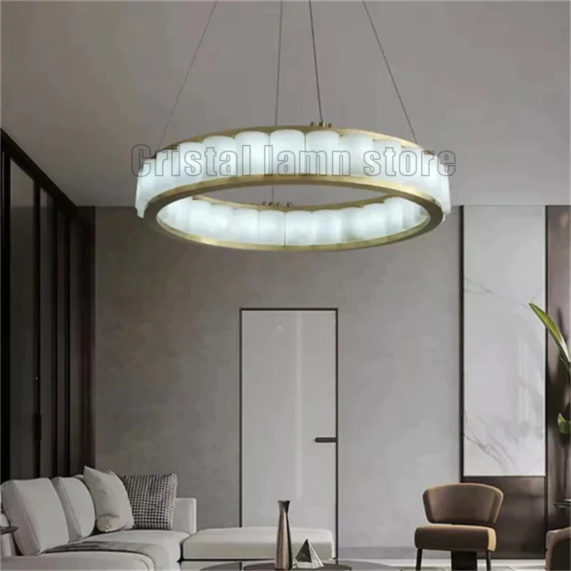 Custom Modern Marble Round Chandelier Decorate The Living Room Hanging Alabaster Pendant Lights Luxury