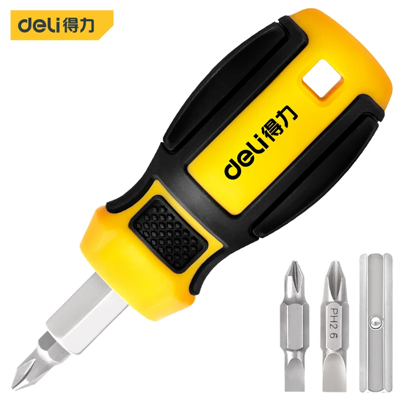 Deli Multifunction 6 in 1 Screwdriver Set Chrome Vanadium Steel Dismountable Ratchet Screwdriver Electrician Hand Repairing Tool