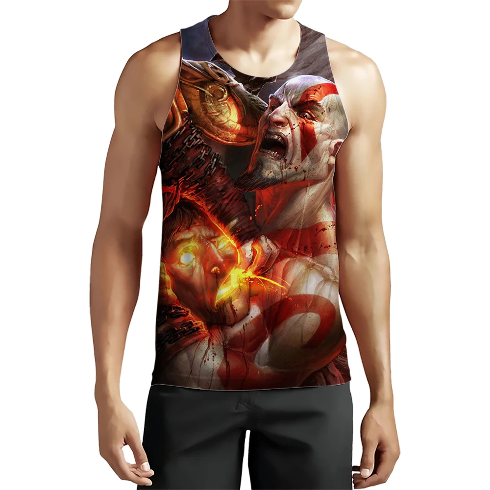 

MSIEESO Men Tank Tops Kratos God of War 3D Graphics Vest Fashion Women Outdoor Fitness Sleeveless Casual Cozy Tops Asian Size