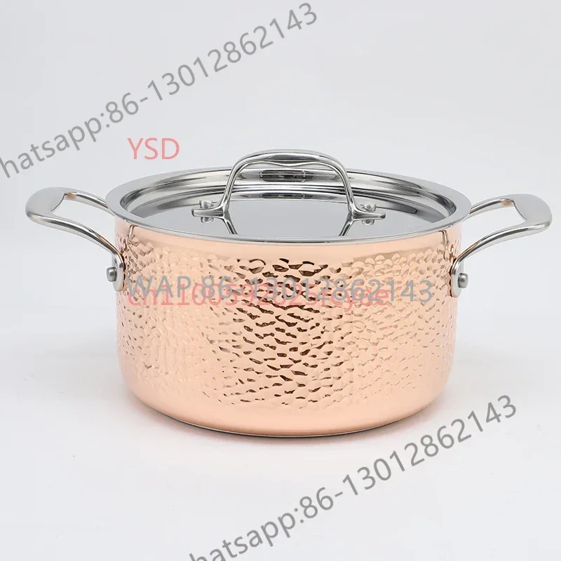Set di 7 pentole e pentole martellate in rame e acciaio inossidabile a tre strati