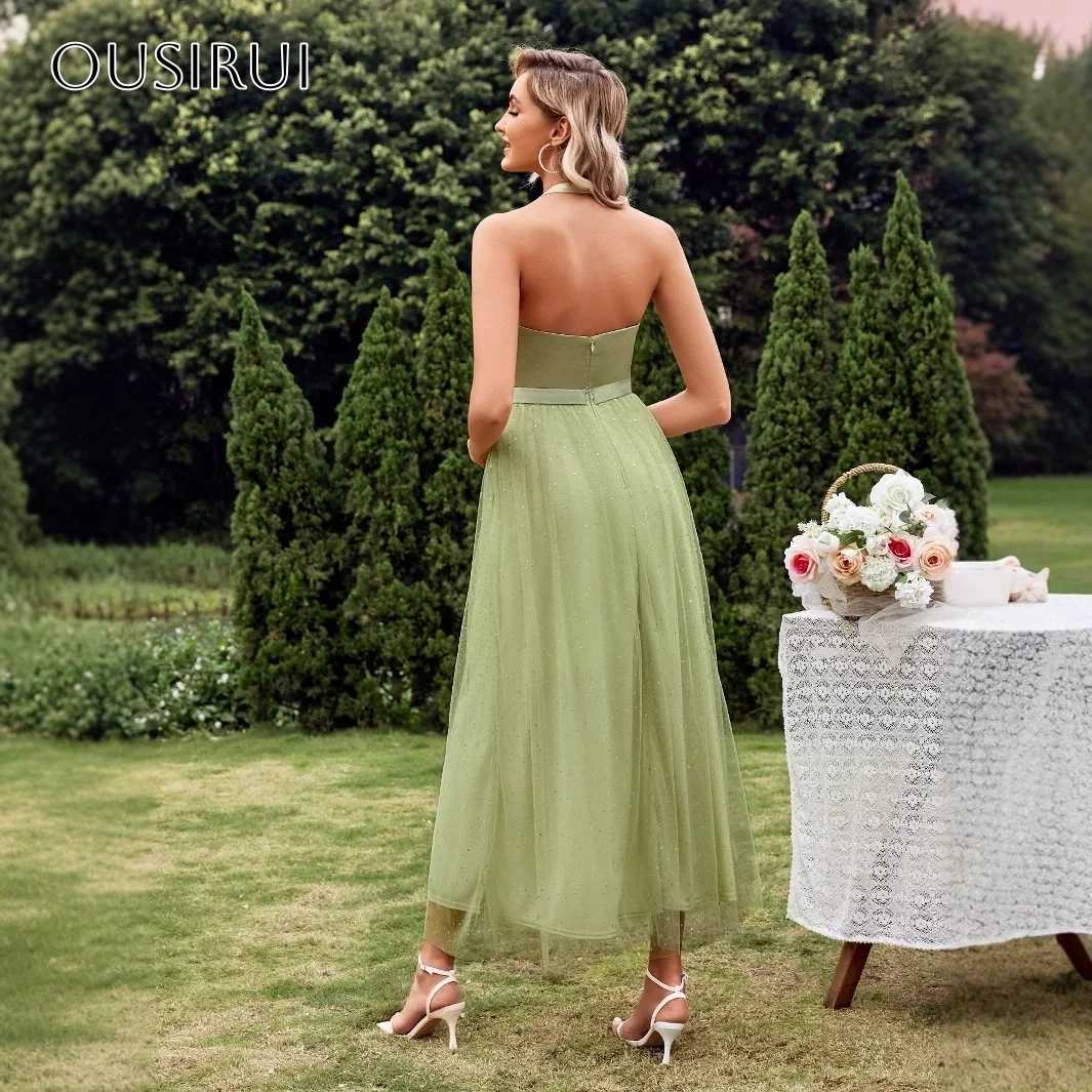 Robe de Cocktail courte en Satin, col en v, ligne a, col licou, sans manches, longueur thé, personnalisée