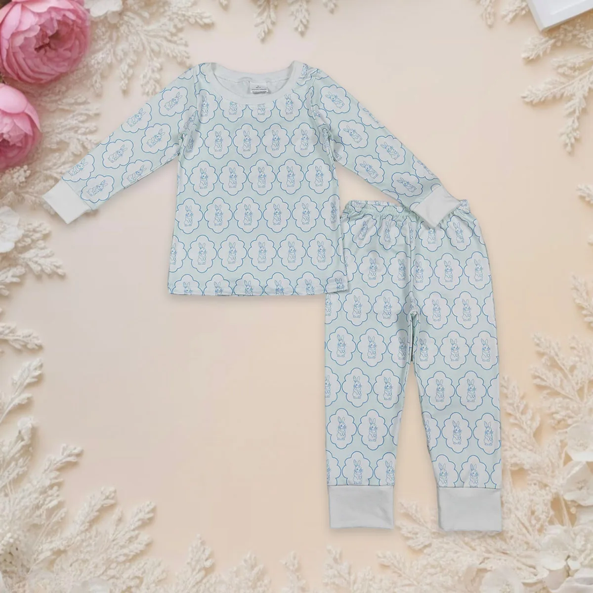 

Baby Boy Pajamas Rabbits Bunny Eggs Checked Kids Long Sleeve Shirt Pants Children Easter Set Two Pieces Sleepwear Toddler Outfit