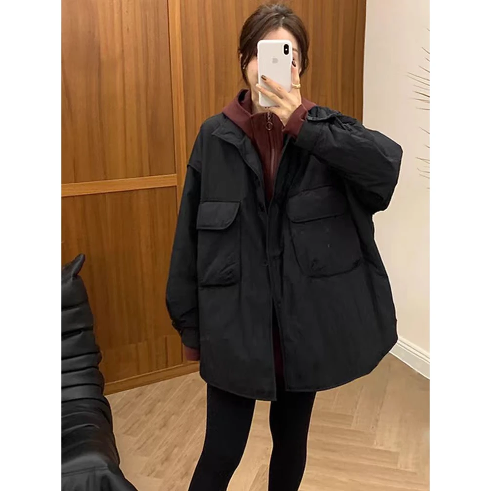 

Новая осенне-зимняя повседневная легкая хлопковая куртка на одной пуговице для женщин, свободного кроя, с эффектом стройности, удлиненная