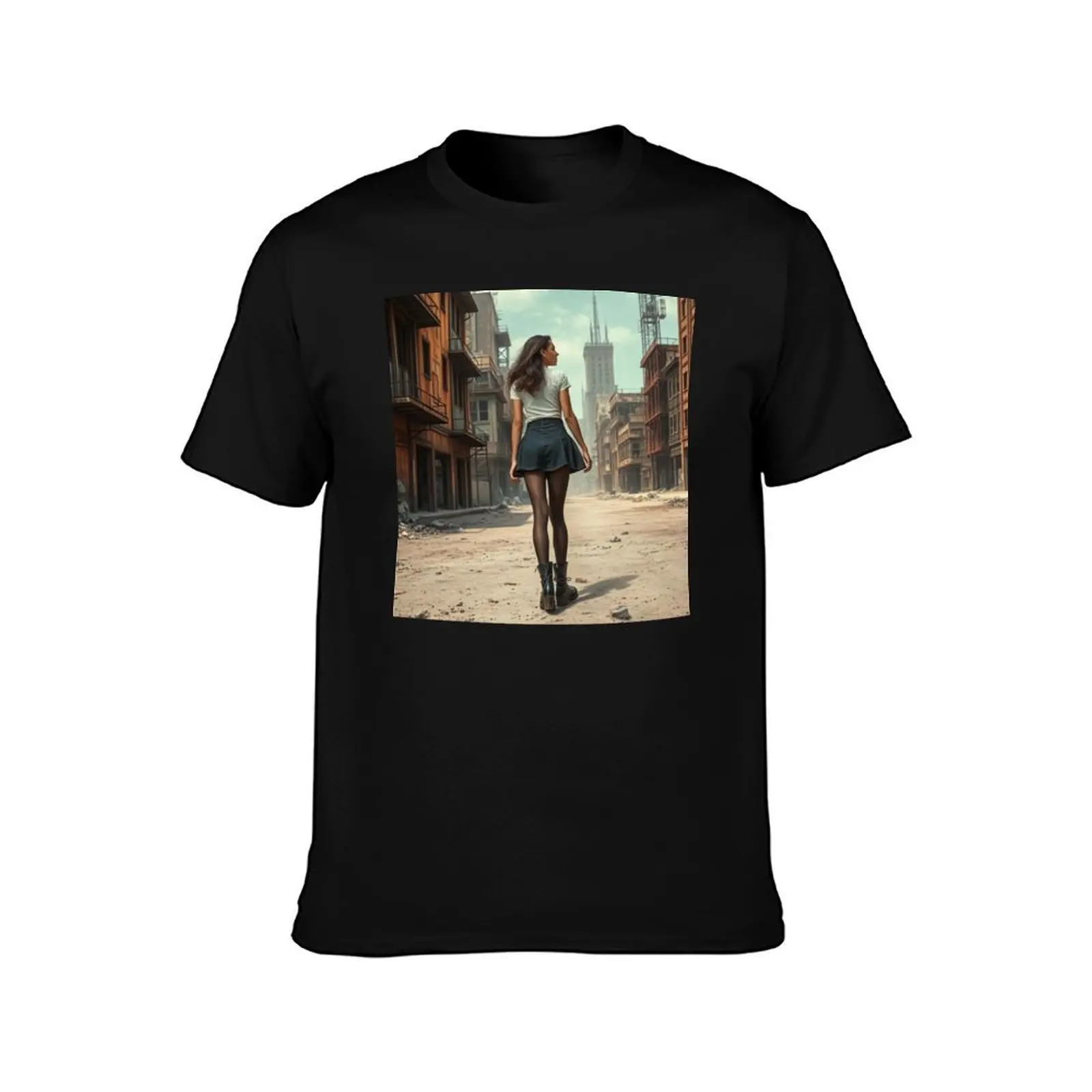 A lonely walk T-Shirt Summer Casual Cotton Tee Oversized Streetwear Tops Vintage Graphic Print Loose Fit Short Sleeve