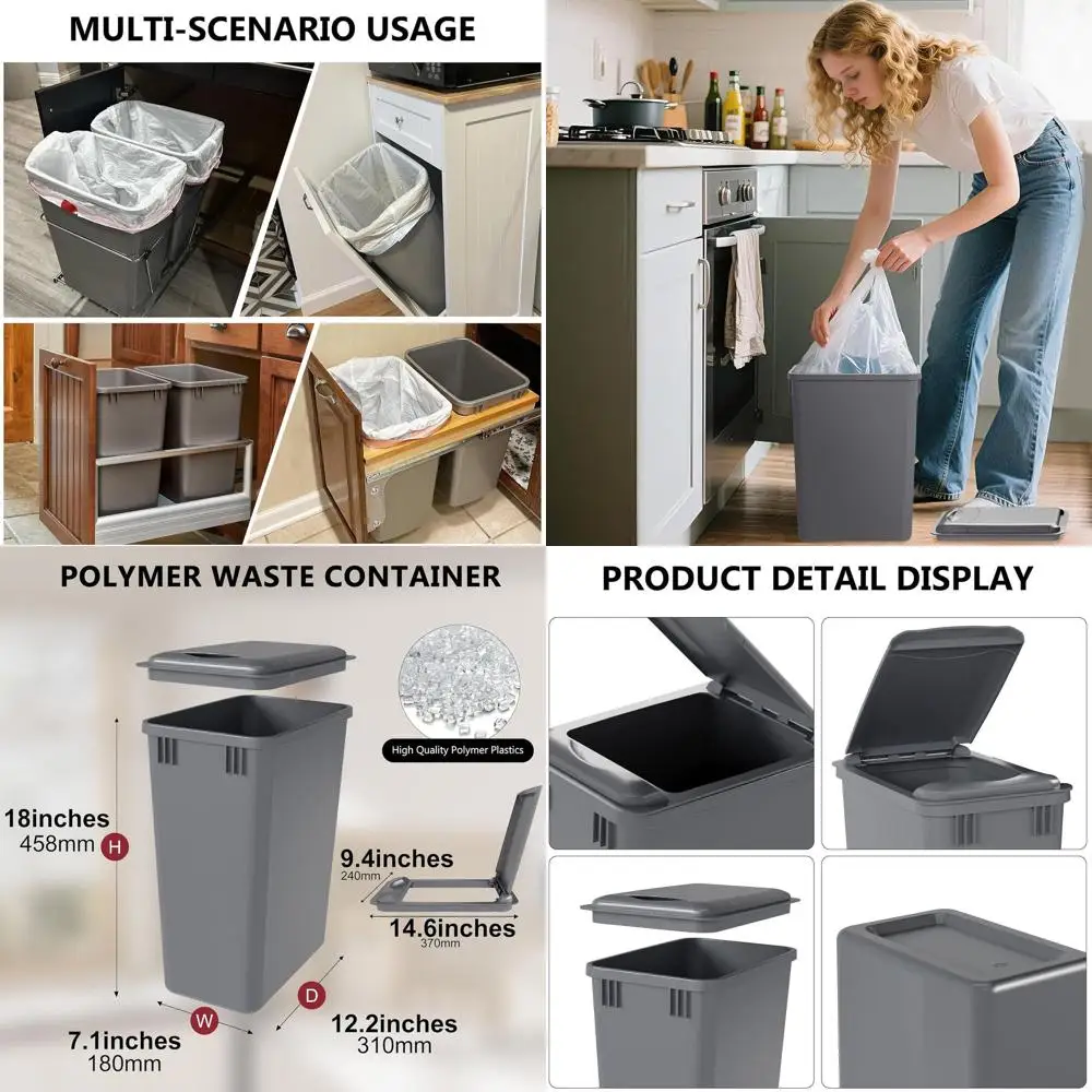 

Набор из двух мусорных баков с крышками, 35 кварт (9,25 галлонов), для раздельного сбора отходов и хранения на кухне, серый