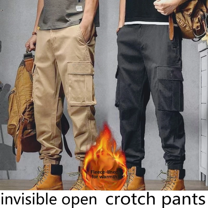 

Брюки с невидимой промежностью, утепленные флисовые комбинезоны, мужские осенние и зимние брюки, свободные и универсальные спортивные авторемонтные элементы
