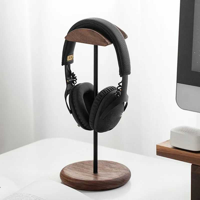 Изогнутая подставка для наушников из орехового дерева + держатель для игровой гарнитуры из алюминиевого сплава, настольная полка для дисплея с утолщенным противоскользящим основанием