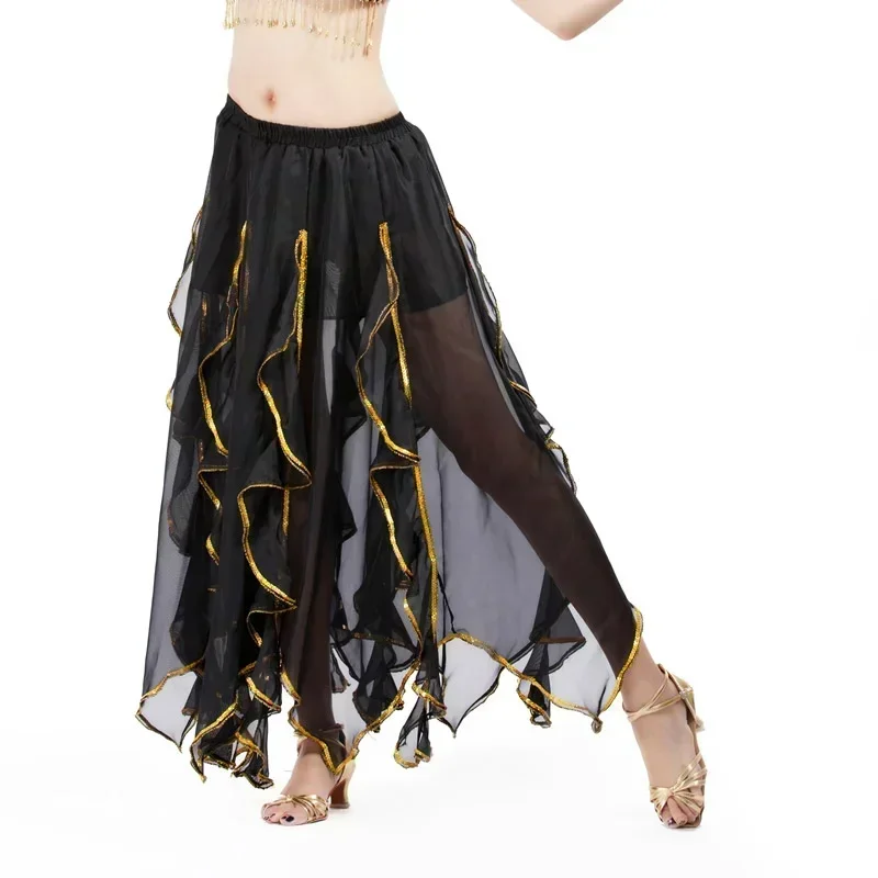 Chiffon Double High Slits Oriental Belly Dance Skirts For Women (Without Belt) Bellydance Costume Accessoires Skirt