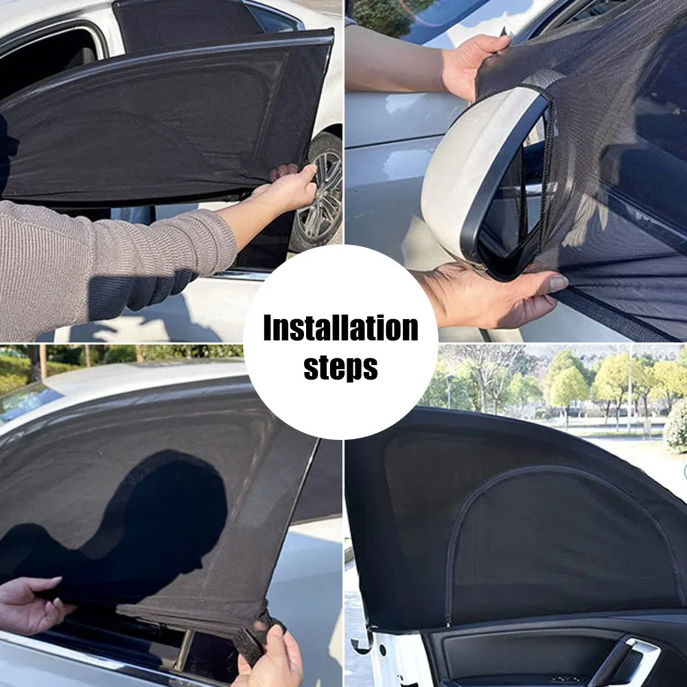 2PCS Car Sun Shade Double-Layer UV Protection Front Rear Window Shade Cover Zippered Lining Side Wndow Sunshade Anti-mosquito