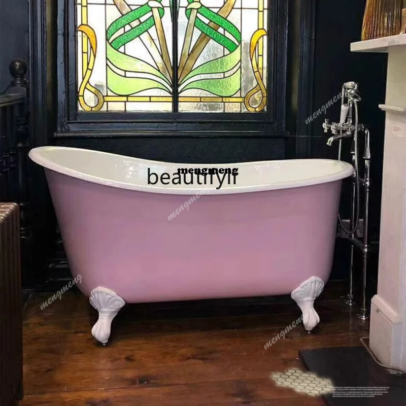 Free-standing cast iron enamel princess household small-sized bathtub 1.4m 1.5m long ceramic deep-soaking bathtub