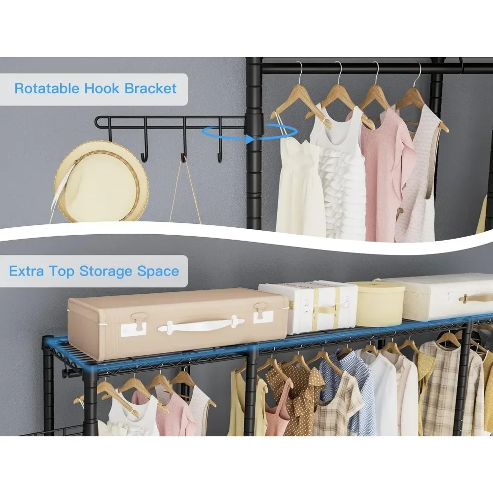 E3 Heavy Duty Garment Rack, 4 Tiers Freestanding Closet Organizer System with 5 Shelves, Metal Closet Organizer